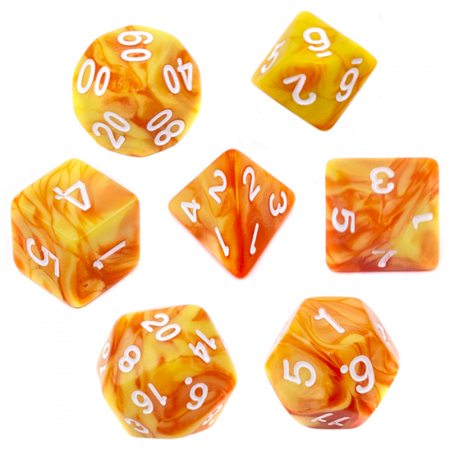 Komplet kości REBEL RPG - Dwukolorowe - Pomarańczowo-żółte