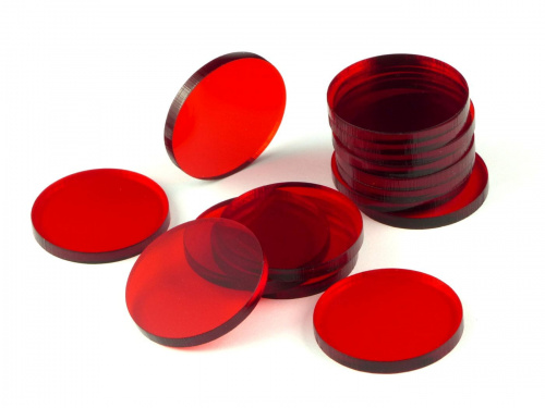 Crafters: Podstawki akrylowe - Transparentne - Okrągłe 32 x 3 mm - Czerwone (15)