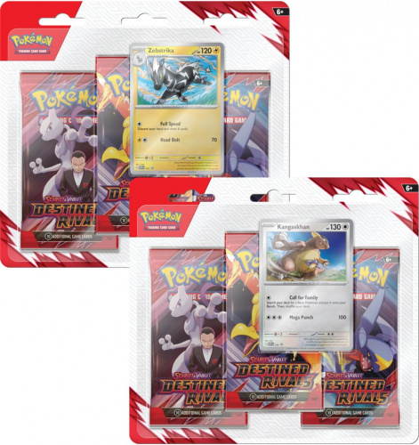 Pokémon TCG: Scarlet & Violet - Destined Rivals - 3-Pack Blister - Zebstrika/Kangaskhan Bundle (12)
