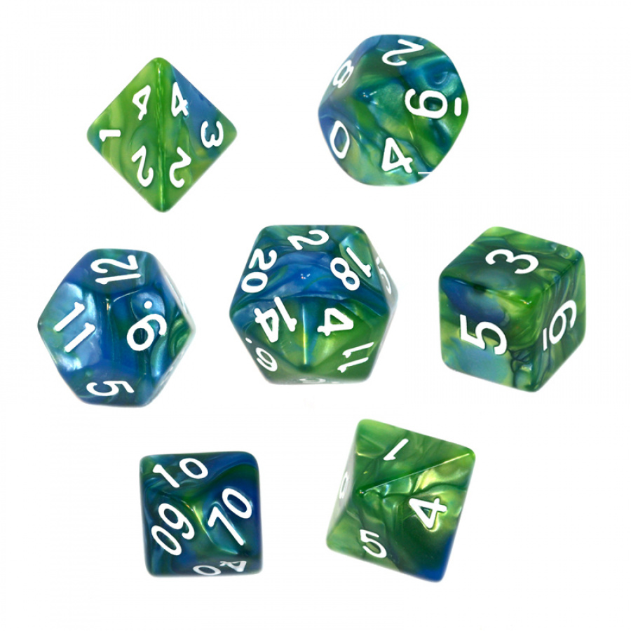 Komplet kości REBEL RPG - Dwukolorowe - Niebiesko-zielone