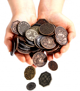 Zdjęcie przedstawia wszystkie 8 typów tematycznych monet (nie tylko Średniowieczne).