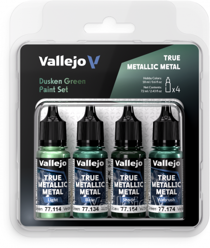 Vallejo: 77.257 - True Metallic Metal - Dusken Green Paint Set